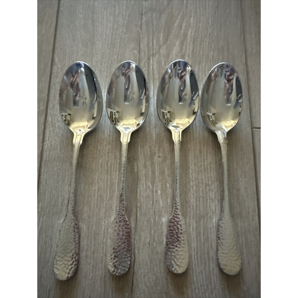4 RETRONEU ARAGON Hammered 18/8 Stainless Steel Place Soup SPOONS